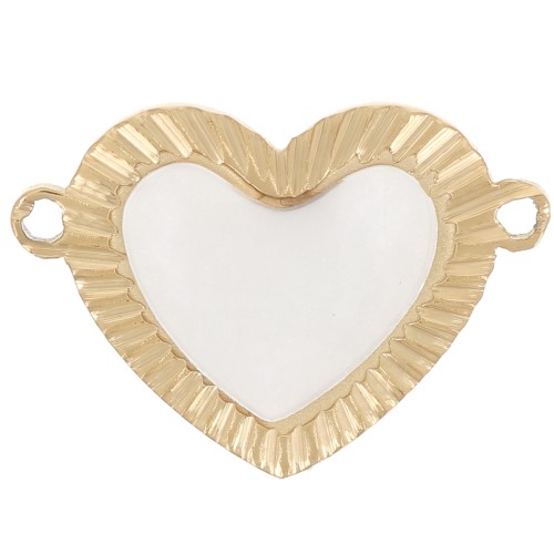 10x15mm Stainless steel 316L Ribbed heart spacer with mother-of-pearl - Gold x1