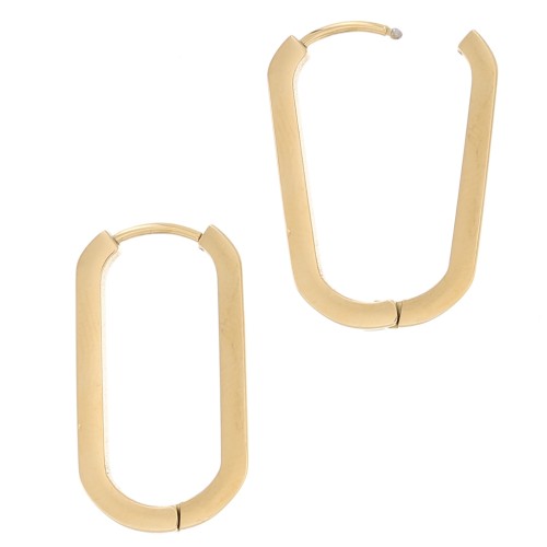 25x14mm 304L stainless steel Flattened oval hoop earrings - Gold x2
