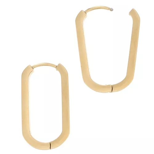 25x14mm 304L stainless steel Flattened oval hoop earrings - Gold x2