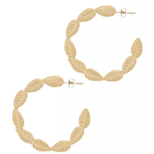 43mm 304L stainless steel Round hoop earrings with leaves - Gold x2