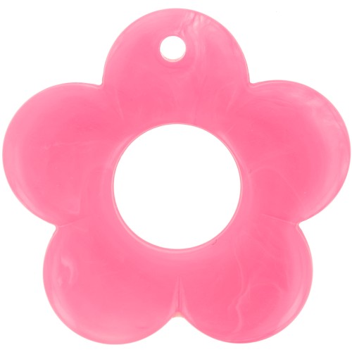 35mm opaque resin flower pendant - Vivid pink marbled x1