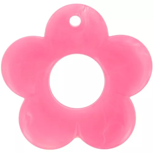 35mm opaque resin flower pendant - Vivid pink marbled x1