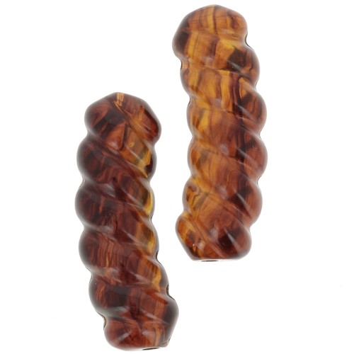 31x10mm curved tube beads in translucent resin - Marbled amber x4