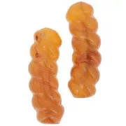 31x10mm translucent resin Curved twisted tube beads - Apricot marbled x4
