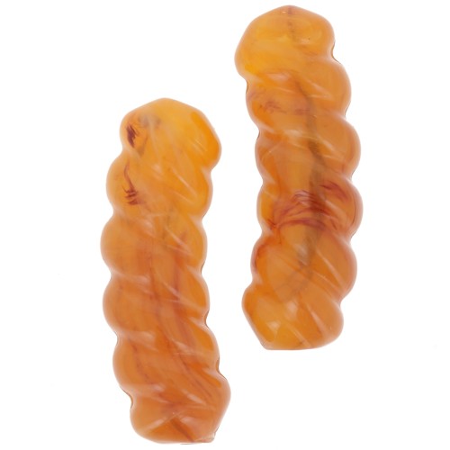 31x10mm translucent resin Curved twisted tube beads - Apricot marbled x4