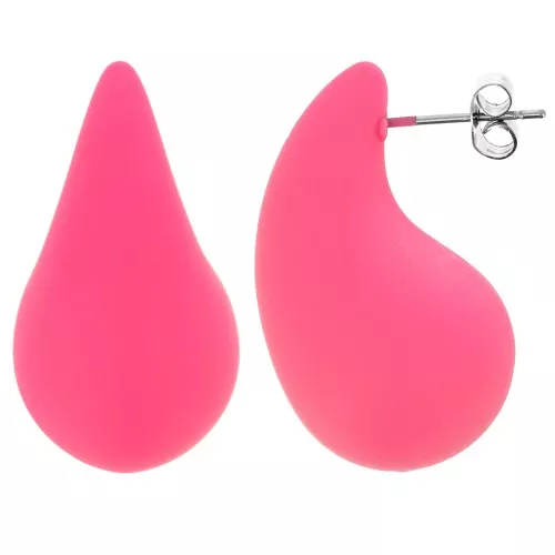 31x17mm Domed drop earrings in gum-effect acrylic - Mat Fuchsia x2