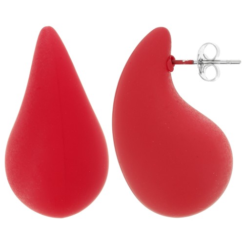 31x17mm Domed drop earrings in gum-effect acrylic - Mat red x2