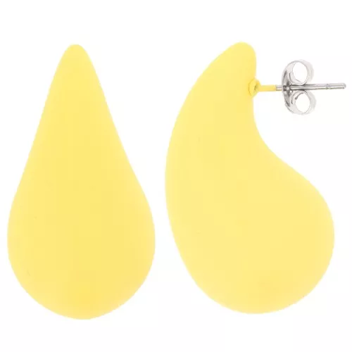 31x17mm Domed drop earrings in gum-effect acrylic - Yellow mat x2