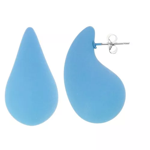 31x17mm Domed drop earrings in gum-effect acrylic - Mat blue x2