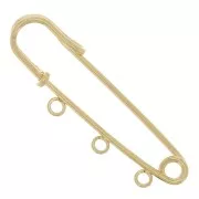 50mm Steel Safety pin brooch - with 3 decorative rings - Gold Tone x1