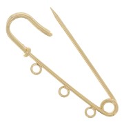 Safety pin brooch - 3 decorative rings 50 mm - Gold x1