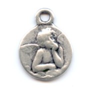 Angel round charm 15mm Old silver tone x1|raw }}