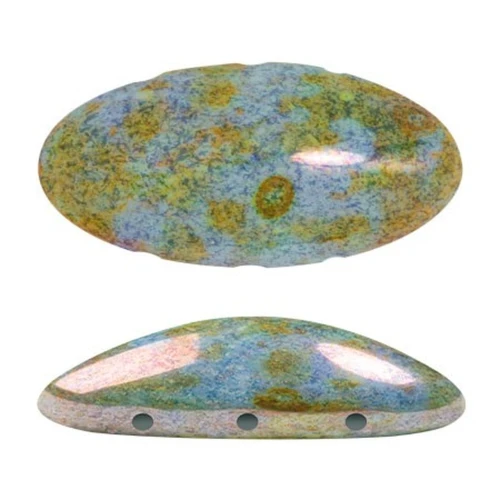 20x10mm Athos 3D 3 holes® by Puca® - Opaque Green Grey Marbled Ceramic Look x1