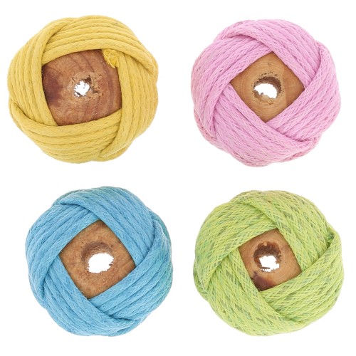 Gift - Round wooden beads covered with cotton thread - Random color & size x4