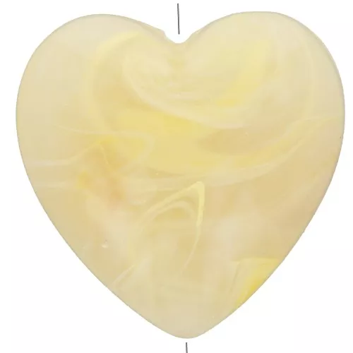 17x18 mm opaque resin heart bead - Light yellow marbled x1