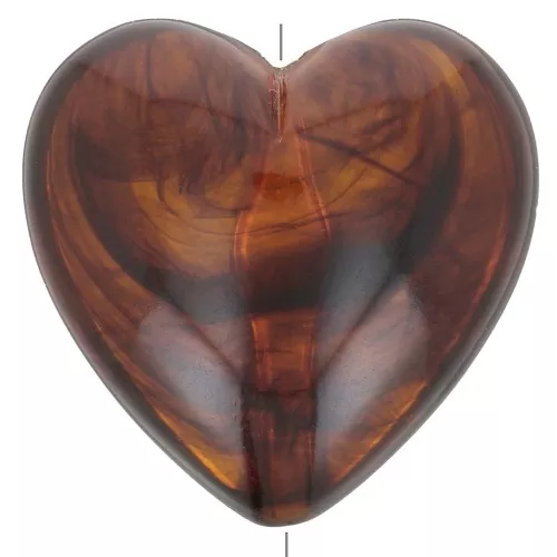 Heart bead 17x18 mm in translucent resin - Marbled amber x1