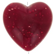Heart bead 17x18 mm in opaque resin - Dark red marbled glitter x1
