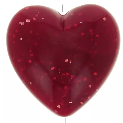 Heart bead 17x18 mm in opaque resin - Dark red marbled glitter x1