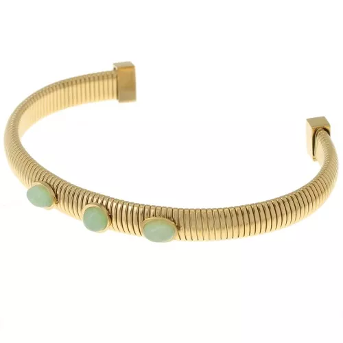 7x160mm 304L Stainless steel Adjustable Bracelet - 3 Amazonite cabochons - Gold x1