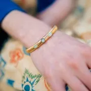 7x160mm 304L Stainless steel Adjustable Bracelet - 3 Amazonite cabochons - Gold x1