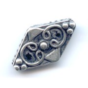 Metal diamond-shaped bead Old silver tone 19x10mm x1|raw }}