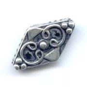 Metal diamond-shaped bead Old silver tone 19x10mm x1