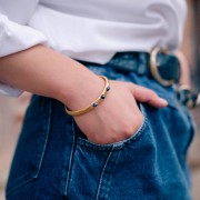 7x160mm 304L Stainless steel Adjustable Bracelet - Lapis Lazuli - Gold x1