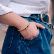 7x160mm 304L Stainless steel Adjustable Bracelet - Lapis Lazuli - Gold x1