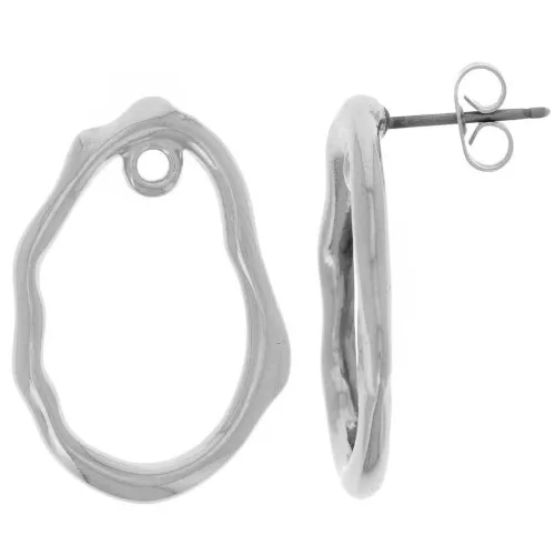 24x17mm Hammered irregular drop studs - Fine silver plating x2
