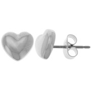 8x9mm Earrings domed heart - Fine Silver plating x2