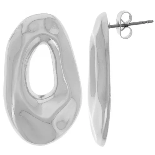 31x18mm Hammered irregular oval earrings - Fine Silver plating x2