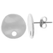 14mm Round irregular hammered earstuds - Fine silver plating x2