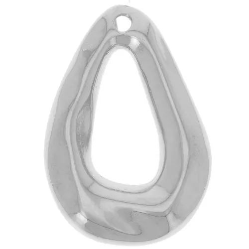 25.5x18mm Domed drop pendant hammered - Fine silver plating x1