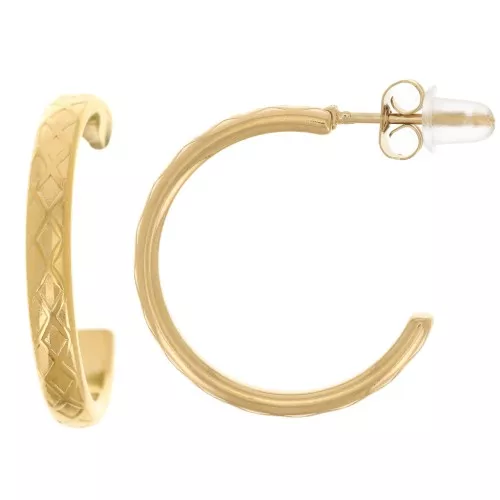 21mm Stainless steel 316L Wide open hoop earrings - braided effect - Gold x2