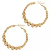 32mm 304L stainless steel round hoop earrings with bead - Gold x2