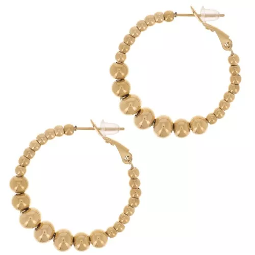 32mm 304L stainless steel round hoop earrings with bead - Gold x2