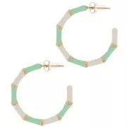 30mm Stainless Steel 316L bamboo effect epoxy resin hoop earrings - Gold - Mint x2