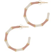 30mm Stainless Steel 316L bamboo effect epoxy resin hoop earrings - Gold - Pink x2