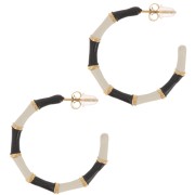 30mm Stainless Steel 316L bamboo effect epoxy resin hoop earrings - Gold Black x2