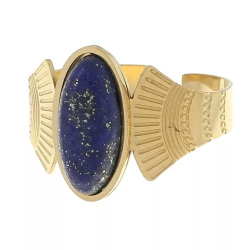 Stainless steel 316L Ethnic ring - dyed Lapis Lazuli S.52-58 - Gold x1