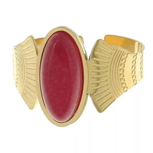 Stainless steel 316L Ethnic ring - dyed Red agate S.52-58 - Gold x1