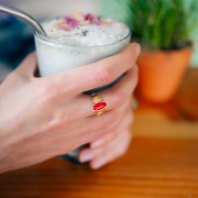 Stainless steel 316L Ethnic ring - dyed Red agate S.52-58 - Gold x1