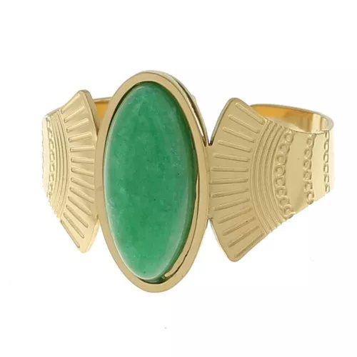 Stainless steel 316L Ethnic ring - dyed green agate S.52-58 - Gold x1