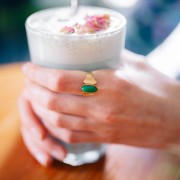 Stainless steel 316L Ethnic ring - dyed green agate S.52-58 - Gold x1