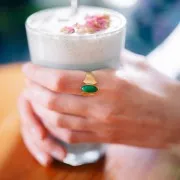 Stainless steel 316L Ethnic ring - dyed green agate S.52-58 - Gold x1