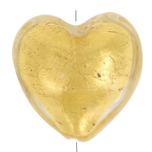10mm Murano heart bead - crystal and gold leaf x1