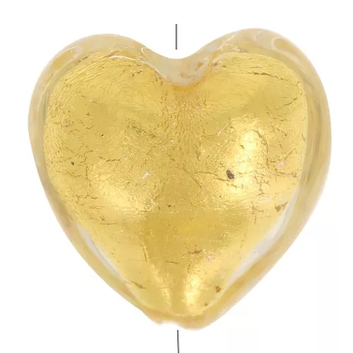 10mm Murano heart bead - crystal and gold leaf x1