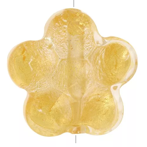 15mm Murano flower bead - crystal and gold leaf x1