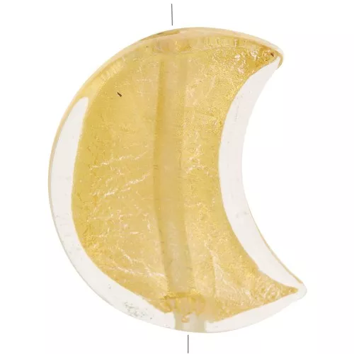 17x13.5mm Murano moon bead - crystal and gold leaf x1