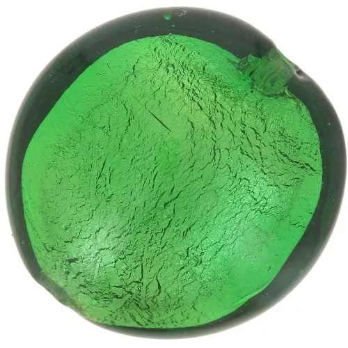 15mm Round Murano bead - Emerald and silver leaf x1